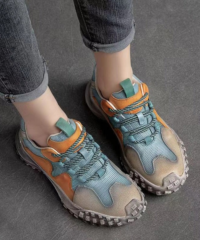 Dawgs Mary Jane Pro Shoes Platform Up Shoes Leather Flat Casual Splicing Blue Lace Cowhide