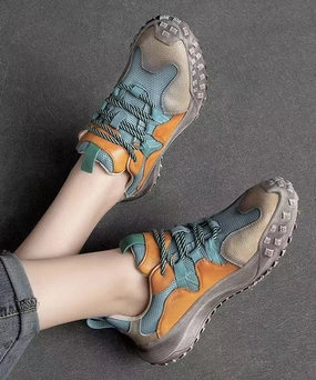 Platform Up Shoes Leather Flat Casual Splicing Blue Lace Cowhide Best Mary Jane Shoes For Work