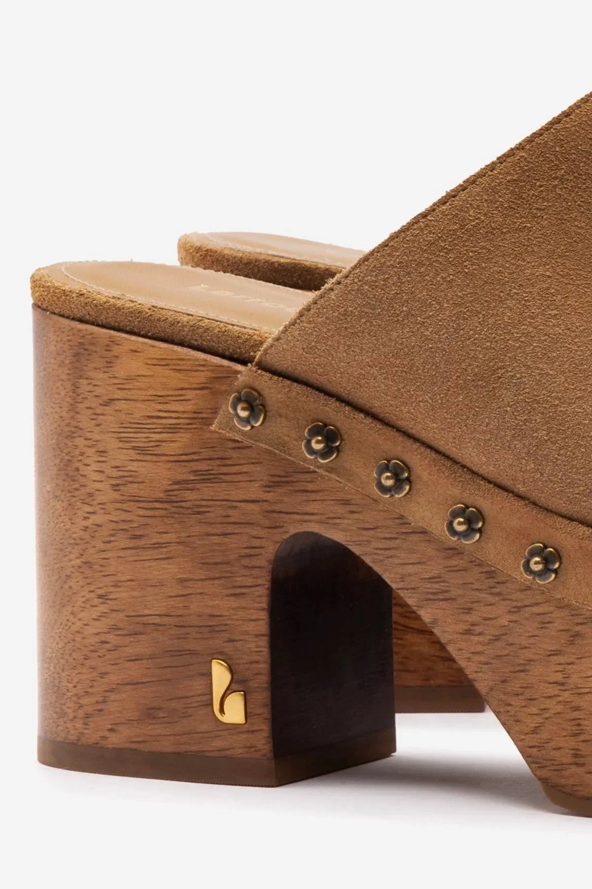 Miso Wooden Platform Clog In Peanut Suede Mary Jane Mule Shoes