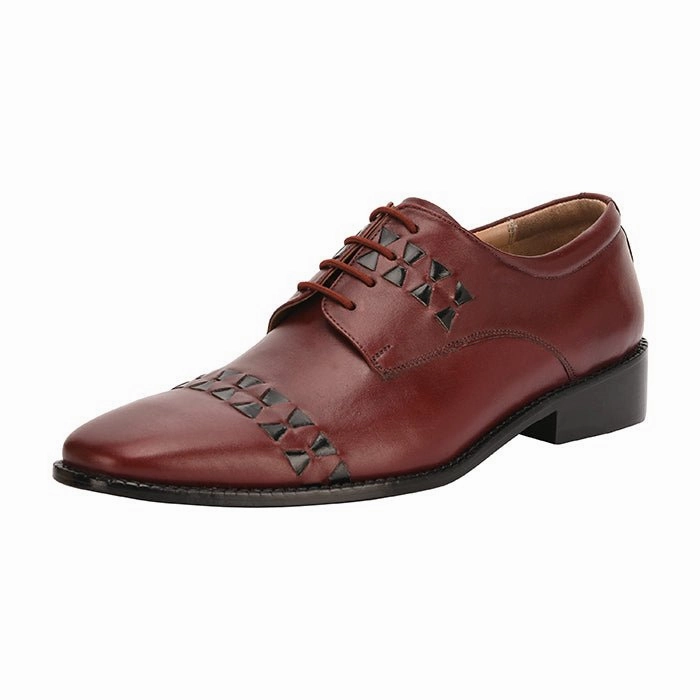 Derby Brogue Shoes Carrey Leather Derby Style Dress Shoes for Men - Black and Burgundy Colors