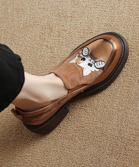 Loafer Cats Brown Chunky Splicing Embroidered Suede Shoes Birdie Loafers