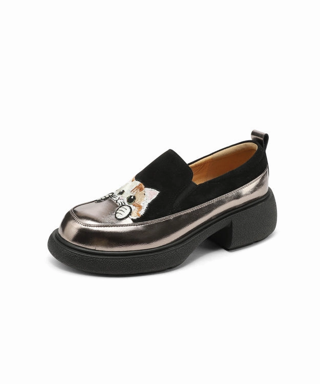 Gh Loafers Loafer Cats Brown Chunky Splicing Embroidered Suede Shoes