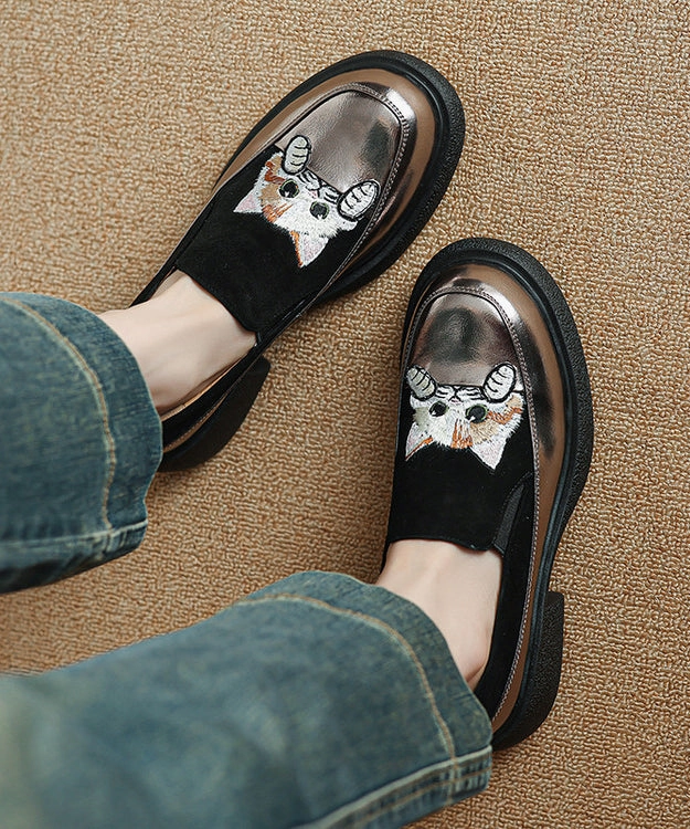 Snaffle Smooth Leather Kiltie Loafers Loafer Cats Brown Chunky Splicing Embroidered Suede Shoes
