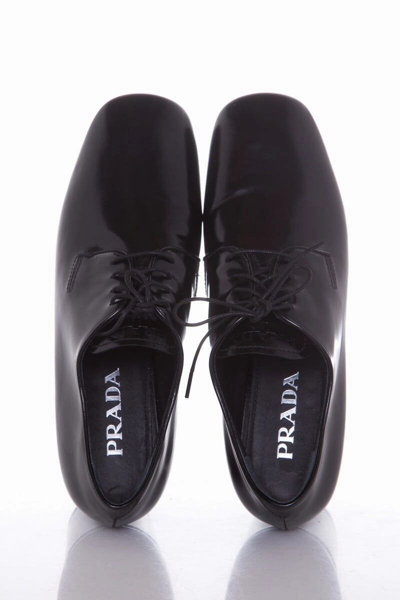 Travel Derby Shoe Prada Black Leather Heel Derby Loafers SZ 38.5