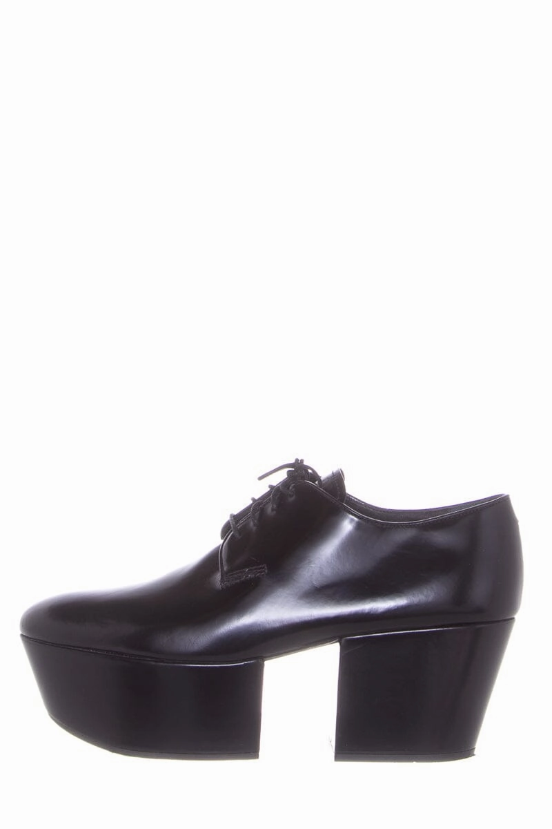 Prada Black Leather Heel Derby Loafers SZ 38.5 Lace Up School Shoes