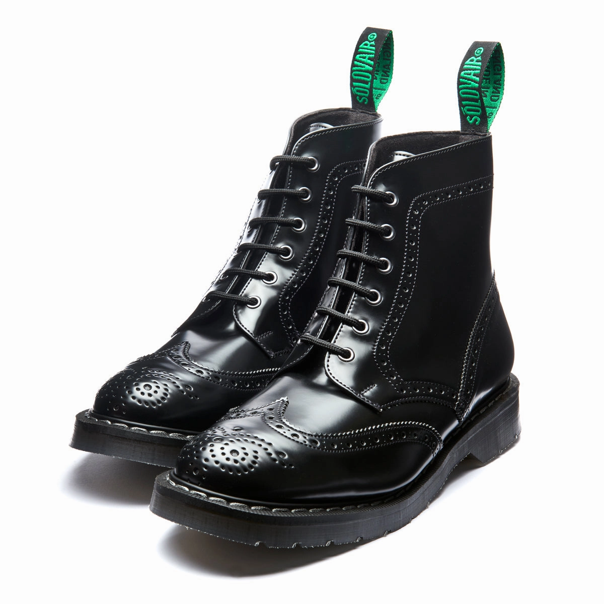 Metallic Lace Up Shoes Black Hi-Shine Vegan 6 Eye Derby Brogue Boot