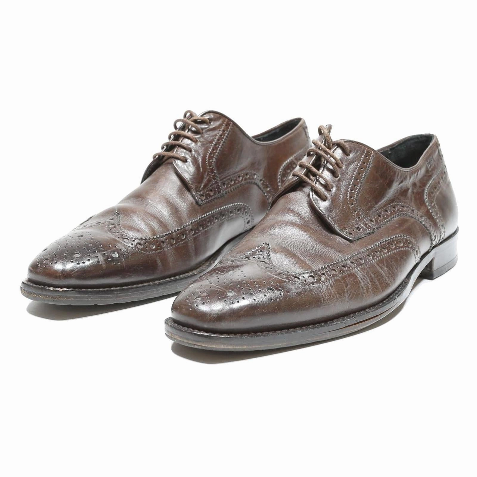 BOSS Mens Brogue Leather Lace-Up Shoes Dark Brown UK 9.5 Formal Classic Bentley Brogue Boot
