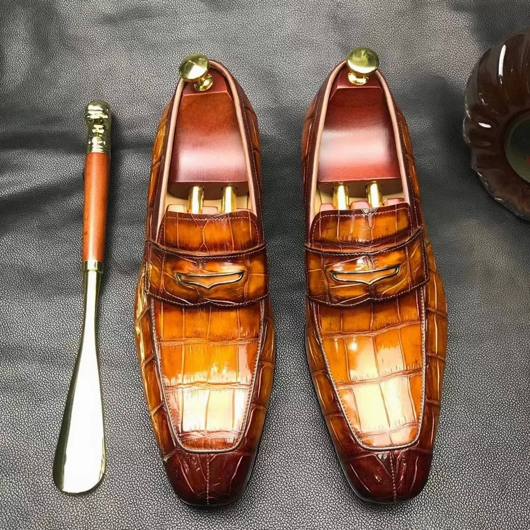 Preorder Men's  Crocodile Leather Loafer Slip-On Penny Shoes Soft Leather Loafers