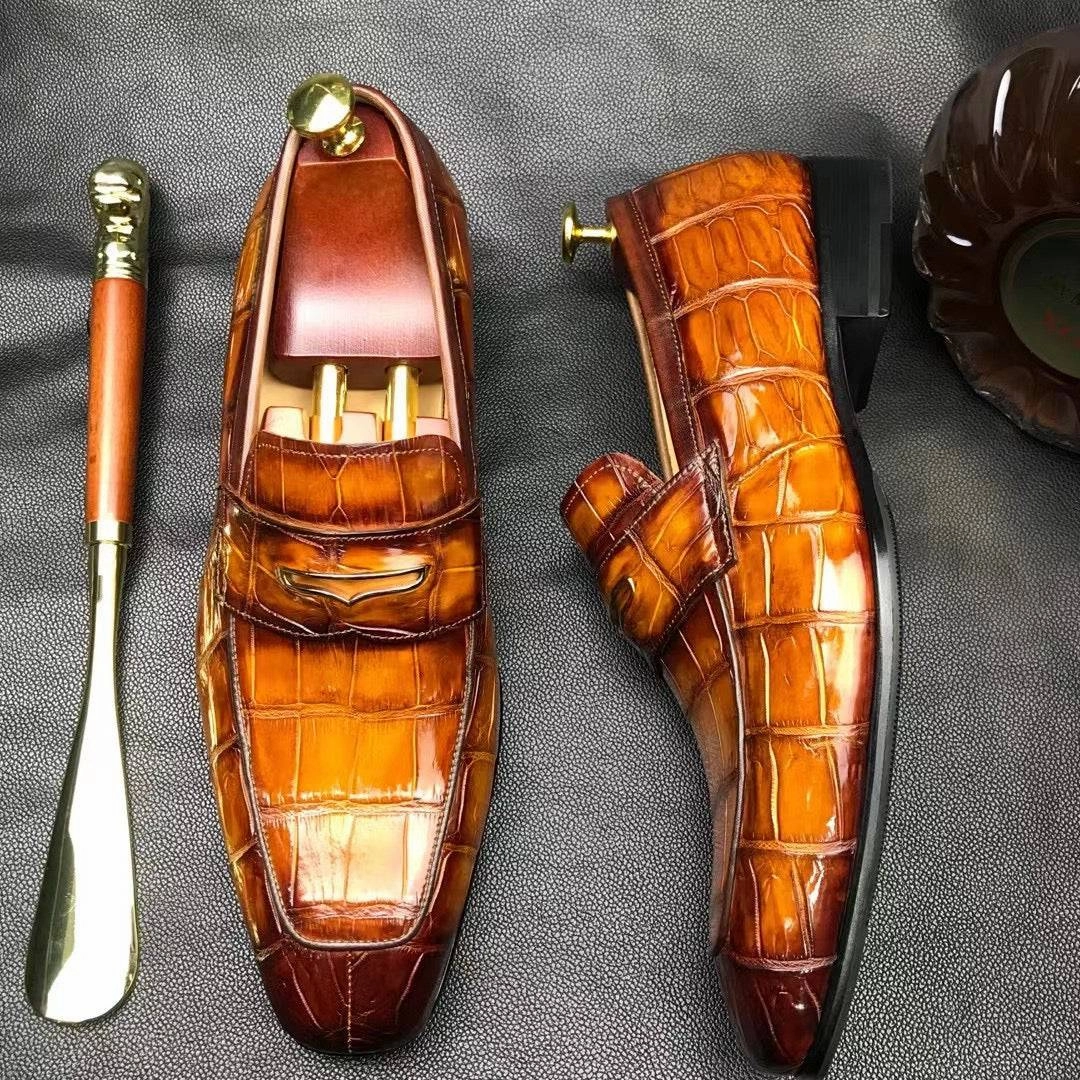 Preorder Men's  Crocodile Leather Loafer Slip-On Penny Shoes Loro Piana Summer Walk Suede Loafers