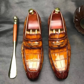 Chunky Loafers Preorder Men's  Crocodile Leather Loafer Slip-On Penny Shoes
