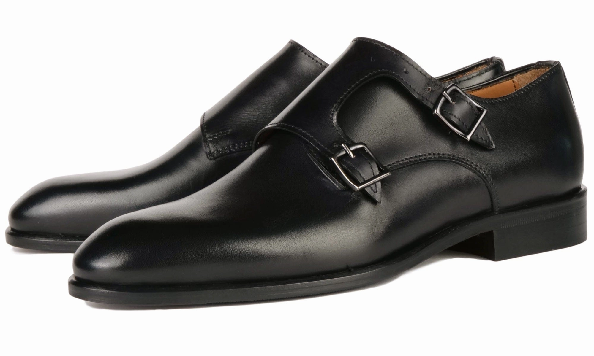 Ashcroft Monk Strap Black Brogue Shoes Definition