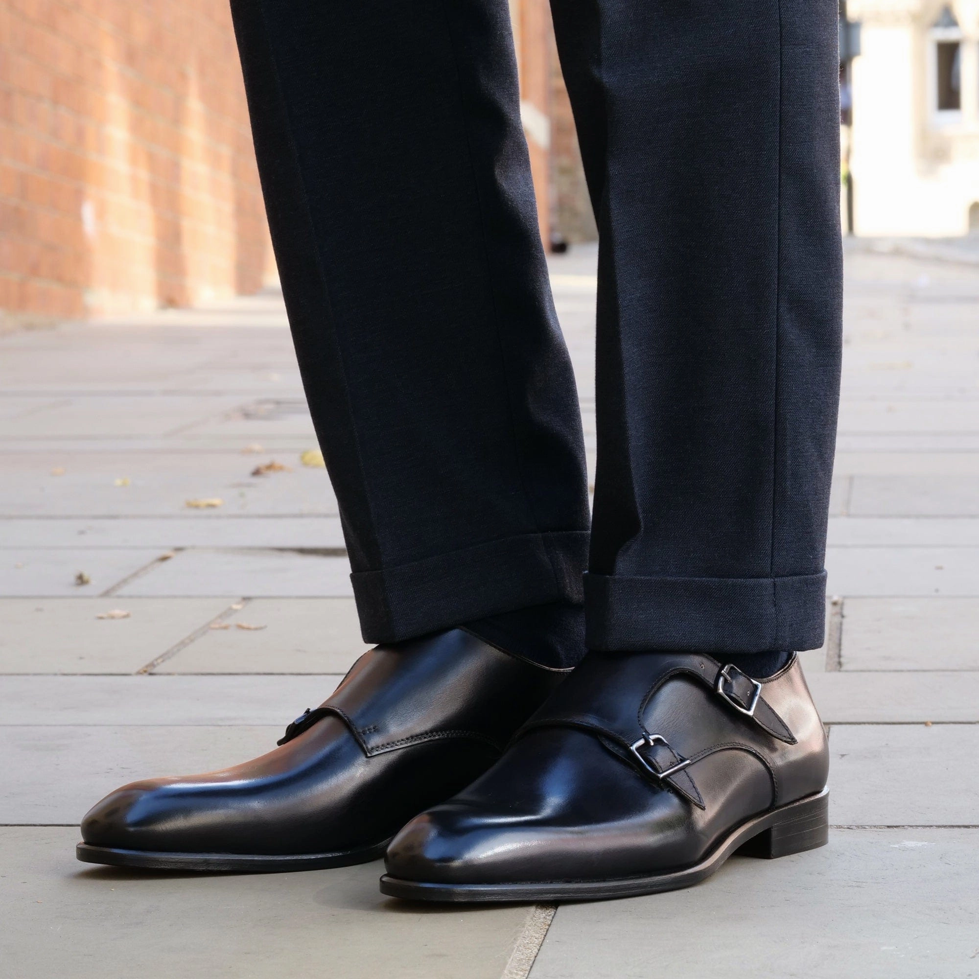 Ashcroft Monk Strap Black Brogues Black And White