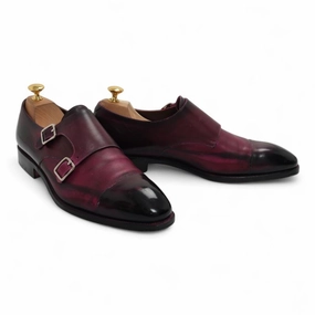Brown White Brogues Purple Double Monk Straps