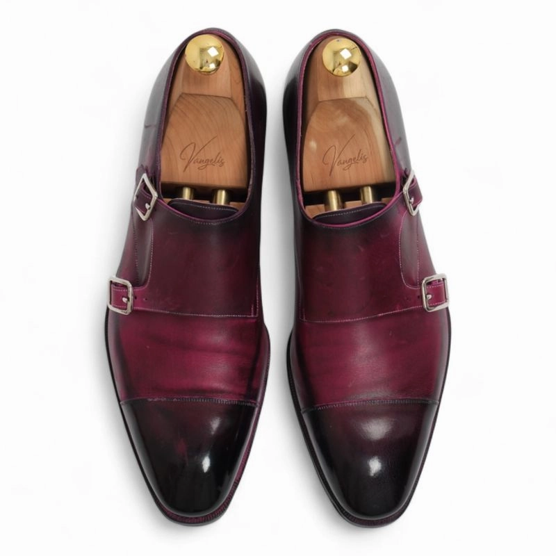 Brogue Block Heel Purple Double Monk Straps