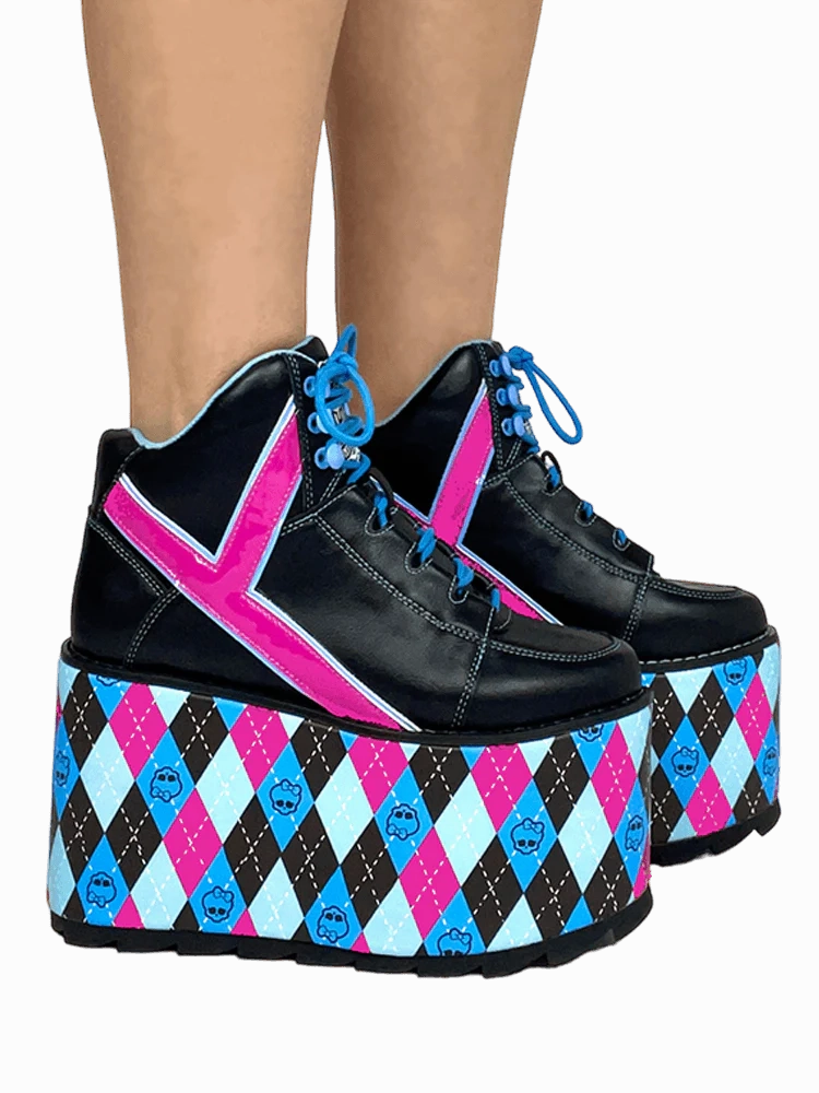 QOZMO MONSTER HIGH BLACK MULTI PLATFORM SNEAKER Mary Jane Rocker Bottom Shoes