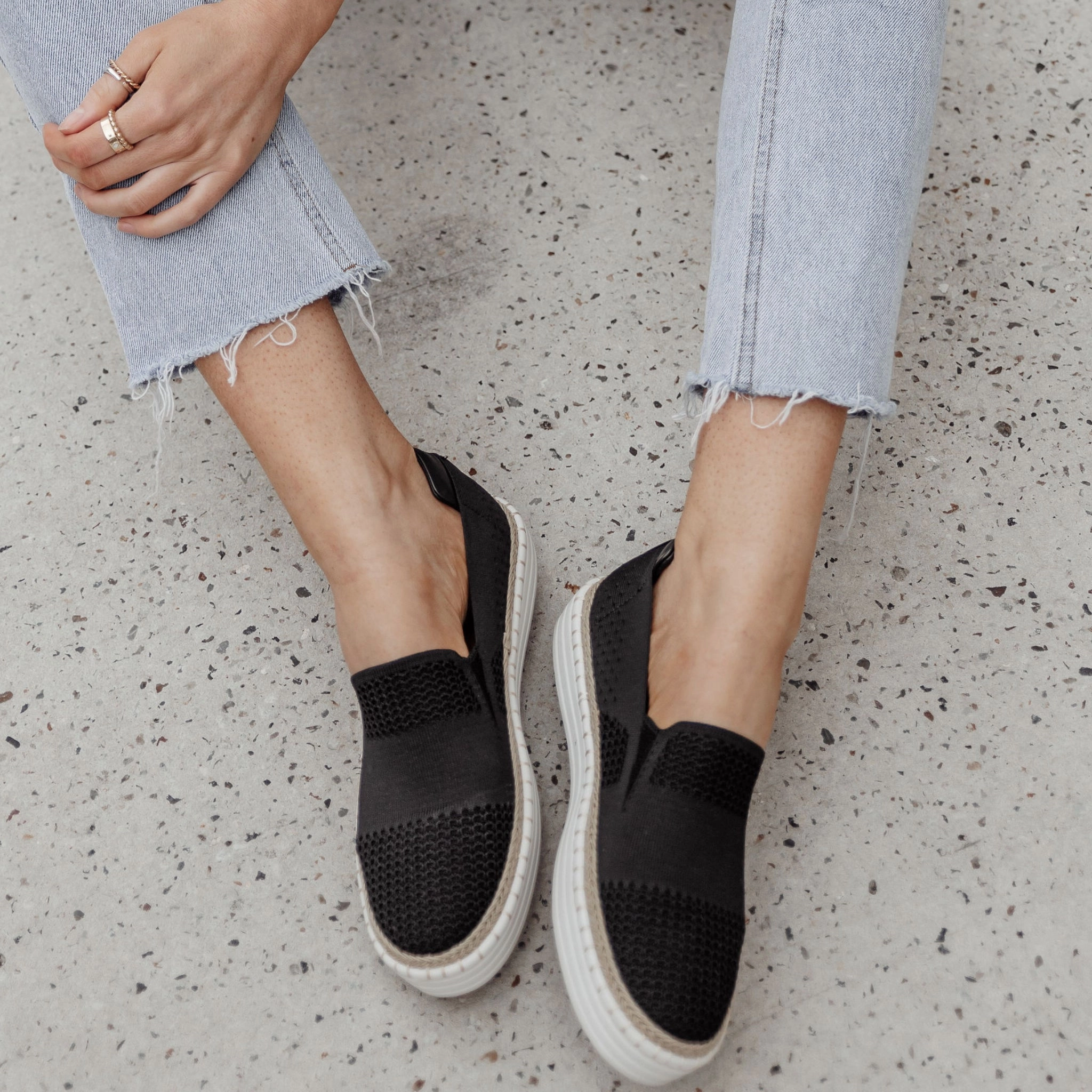 Queen Slip On Sneakers - Black Knit Slip Light