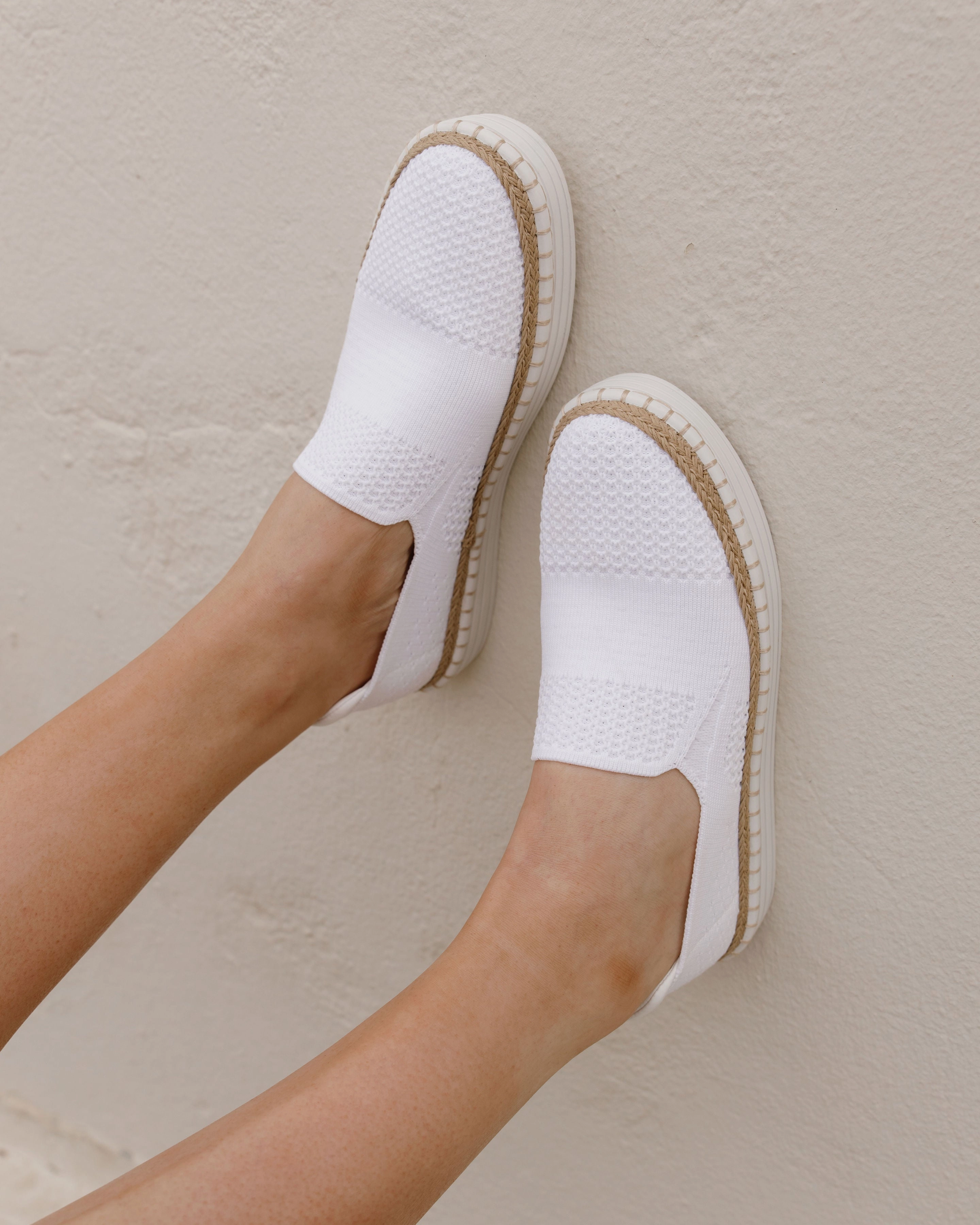 Queen Slip On Sneakers - White Knit Columbia Slip On
