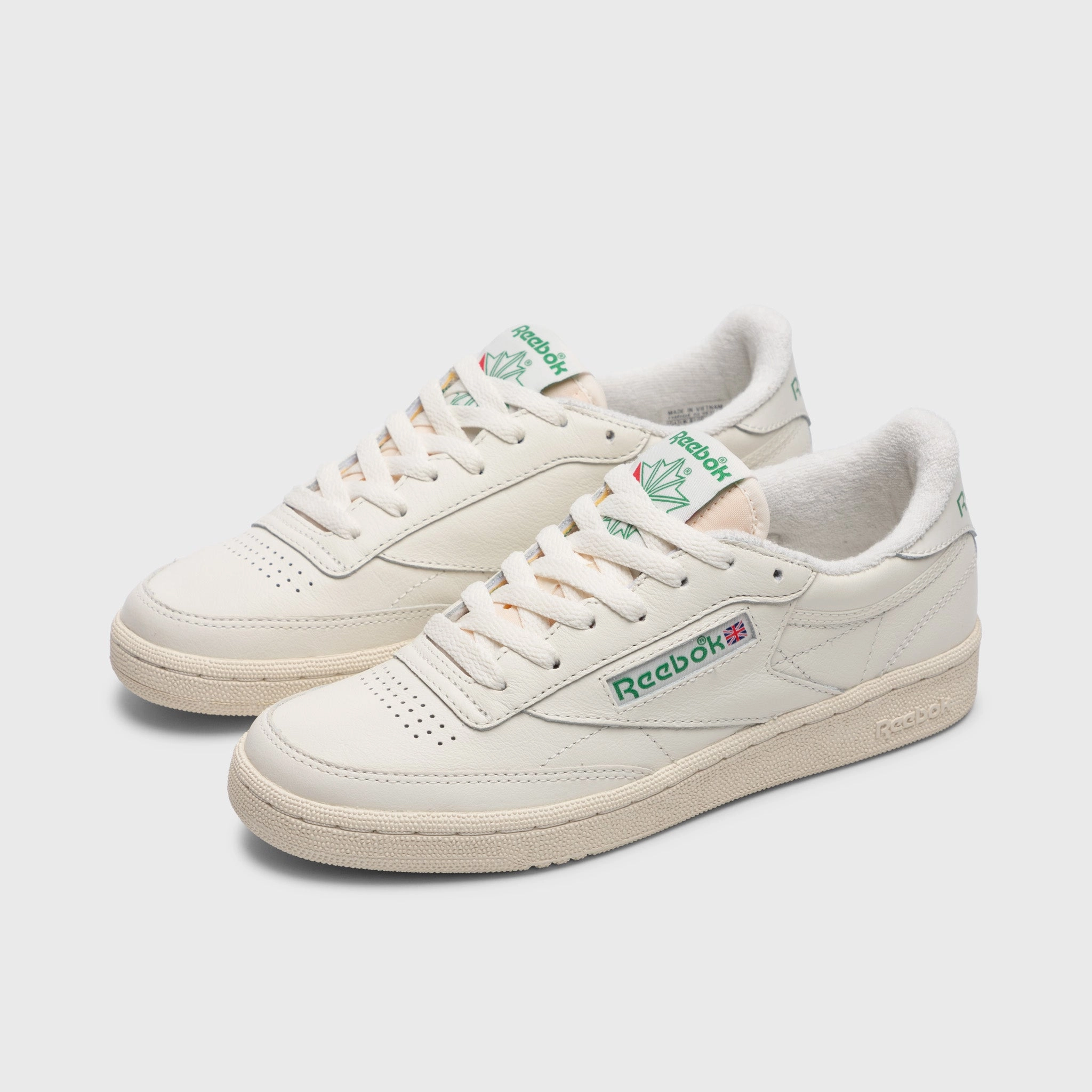 Reebok Womens' Club C 85 Vintage Chalk / Alabaster - Green White Leather Tennis Shoes