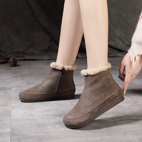 Women Retro Frosted Leather Woolen Snow Boots Universal Thread Snow Boots