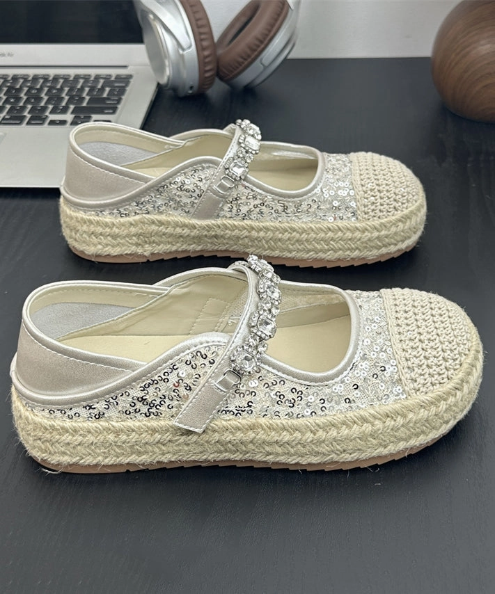 Flat Sequins Platform Beige Shoes Buckle Zircon Splicing Strap Keen Mary Jane Shoes Amazon