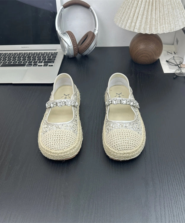Flat Sequins Platform Beige Shoes Buckle Zircon Splicing Strap Dr Lightfoot Mary Jane Shoes