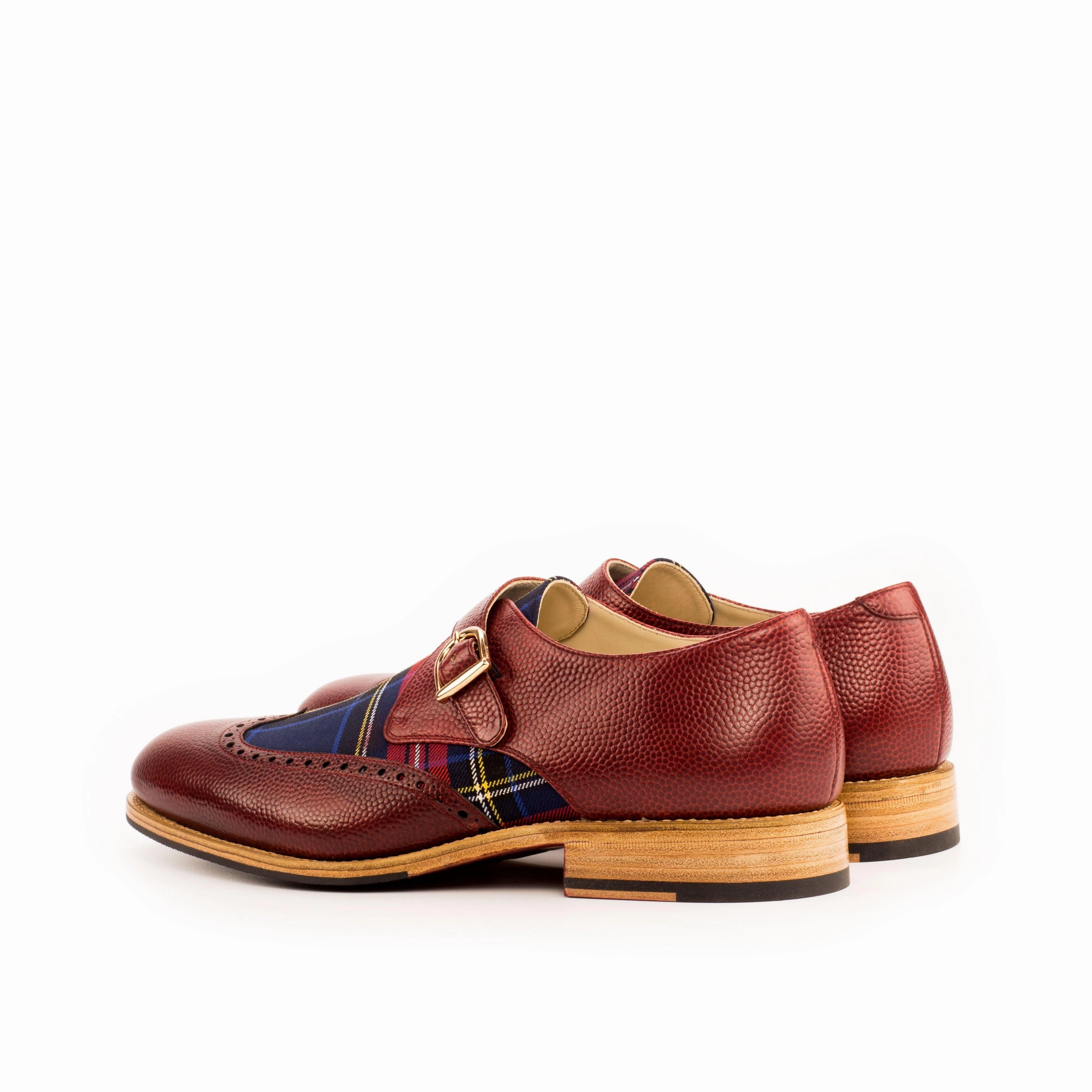 Prestige Bartlett Brogue Red Leather & Tartan Fabric Single Monk Shoes