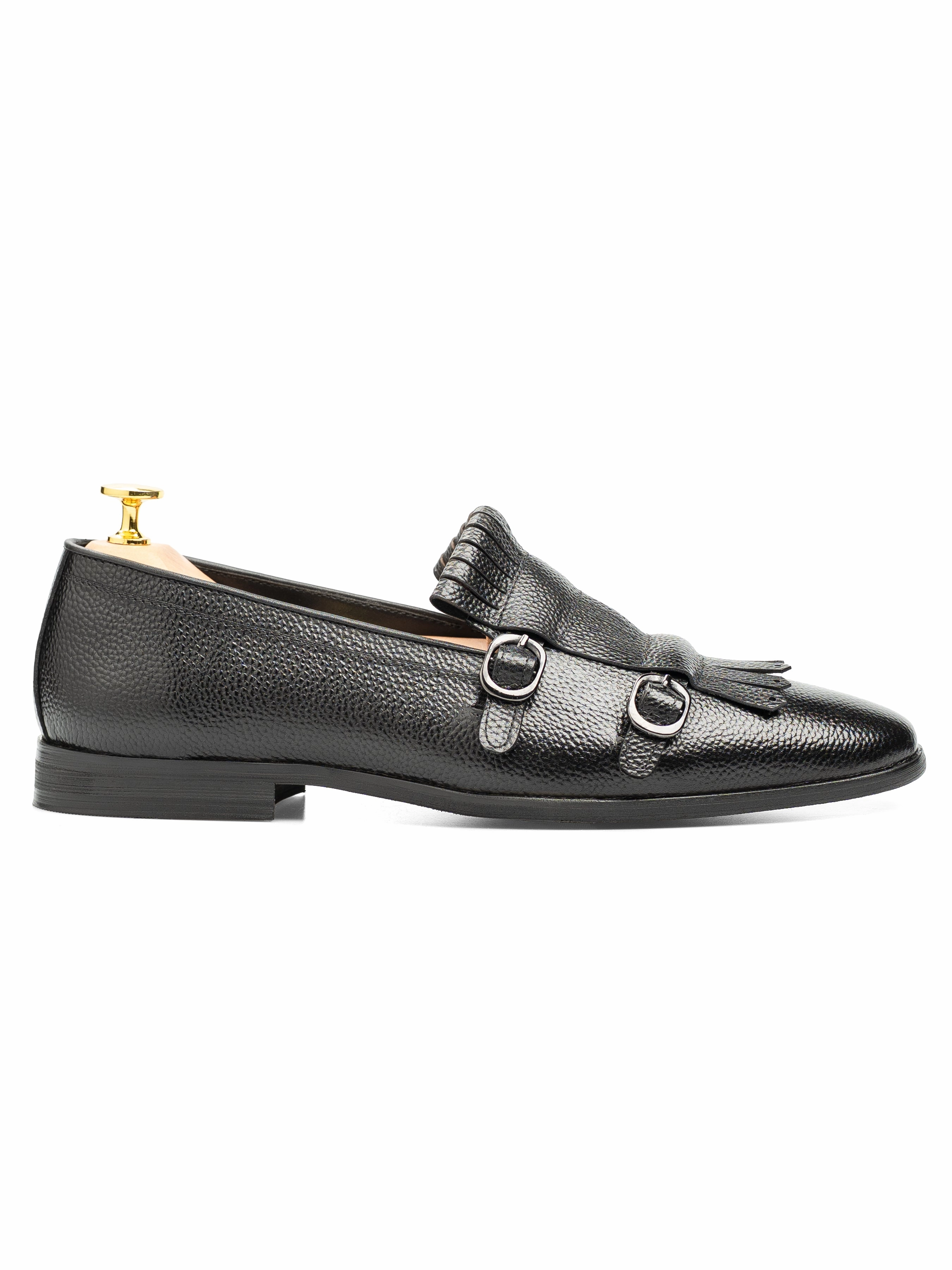 Work Brogues Valerio Monk Kilt - Black Pebble Grain