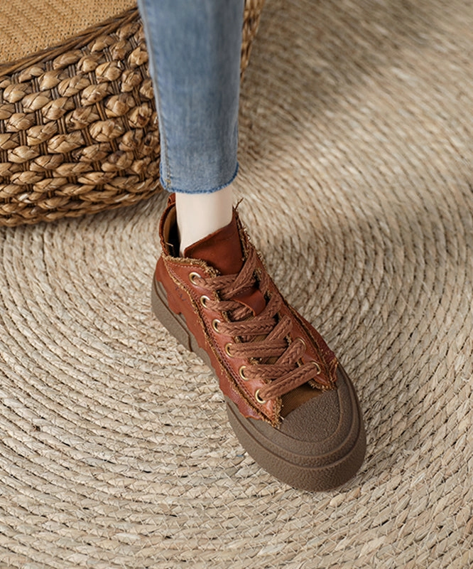 Retro Chocolate Lace Up Platform Flat Shoes For Women JJ064 Predictions Mary Jane Shoes