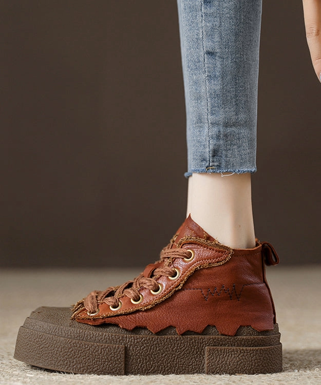 Evie Mary Jane Shoes Retro Chocolate Lace Up Platform Flat Shoes For Women JJ064