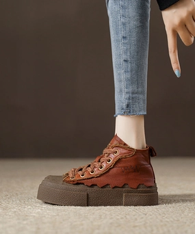 Earth Origins Rory Mary Jane Shoes Leather Retro Chocolate Lace Up Platform Flat Shoes For Women JJ064