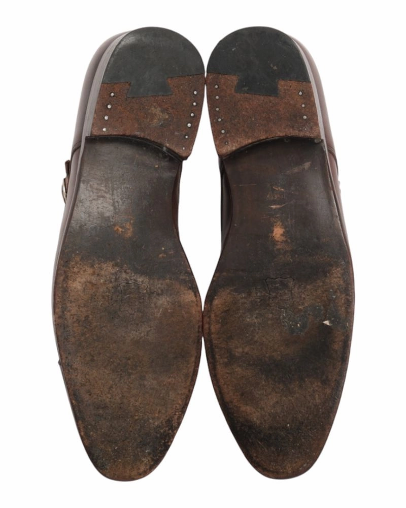 Brown Leather Monk Flatform Brogue Shoes