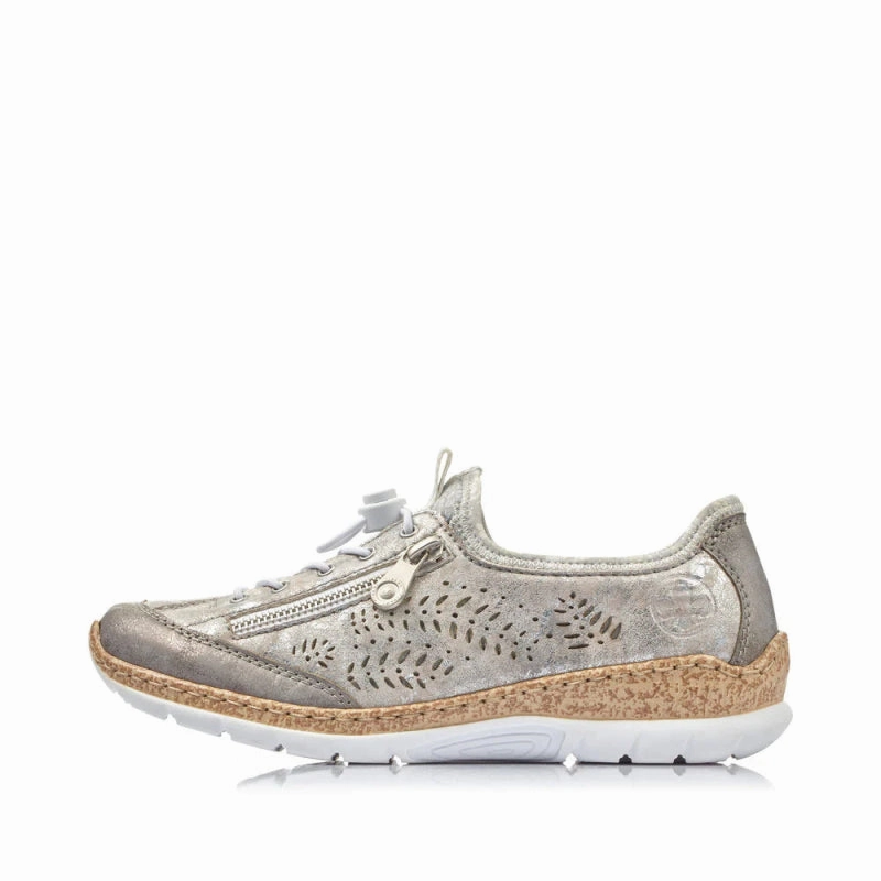 Rieker Women's Nikita N42K6-40 - Grey/Rose Metallic Comfortable Slip On Sandals