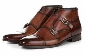The Heston Double Monk Strap Boot - Brown Brogues Men