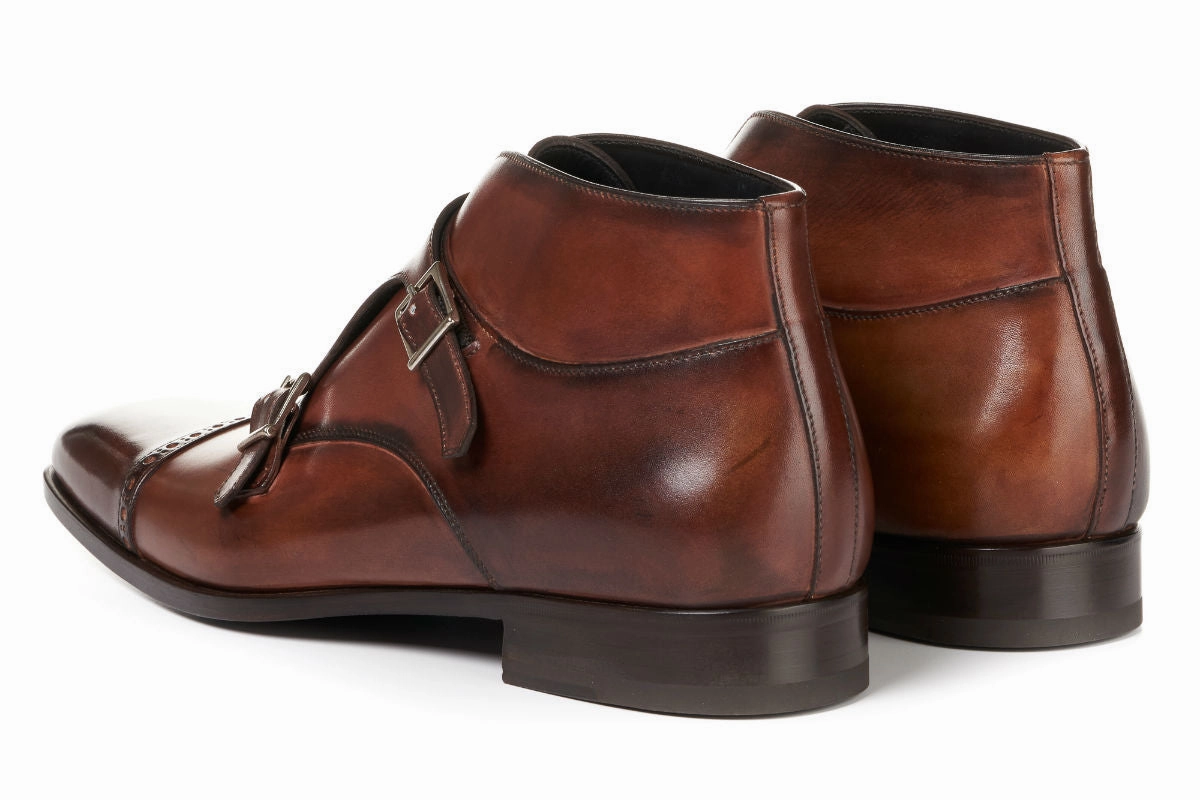Johnston & Murphy Karnes Brogue Cap Toe Boot The Heston Double Monk Strap Boot - Brown