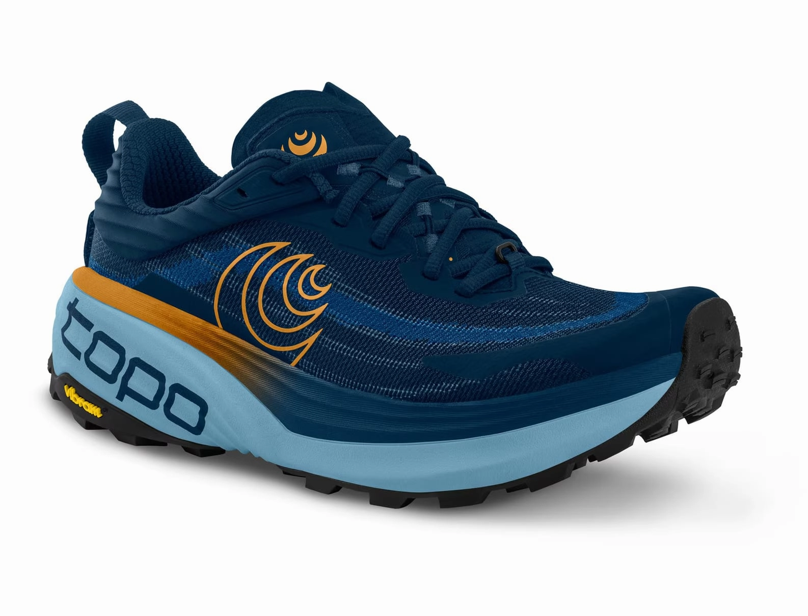 TOPO MENS VISTA - NAVY ORANGE Trail Running Shoe Rock Plate