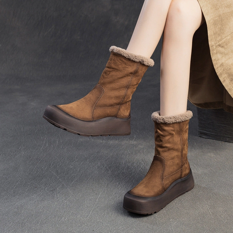 Best Snow Boot For Elderly Women Vintage Leather Soft Warm Snow Boots