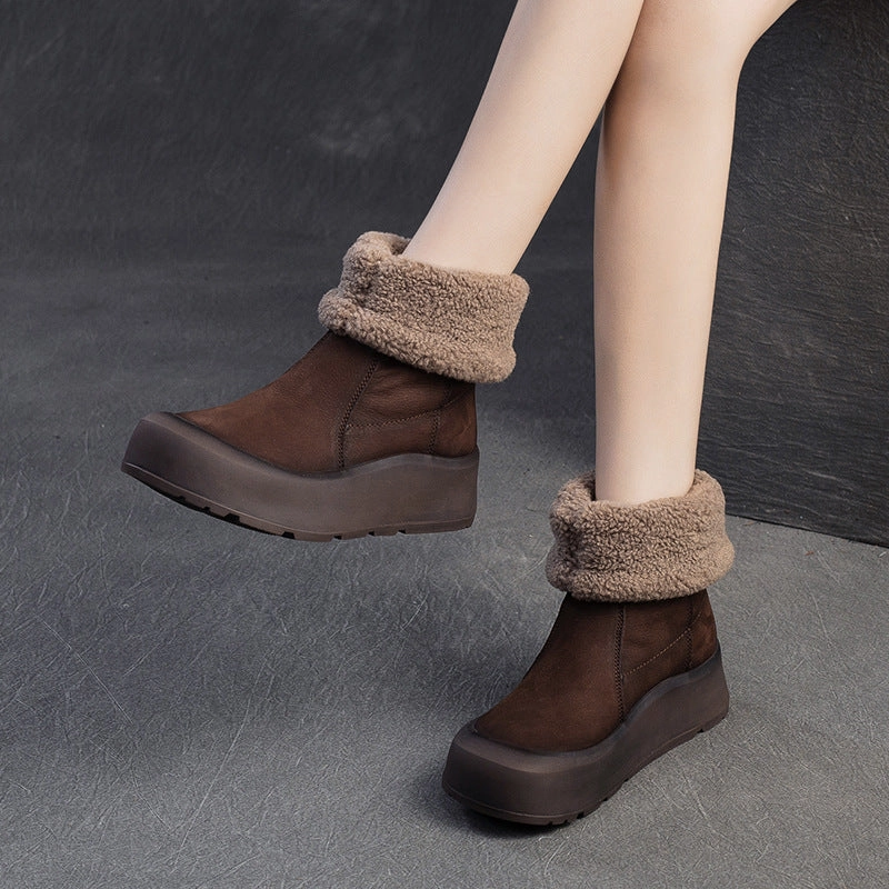 Insulated Snow Boots For Women Women Vintage Leather Soft Warm Snow Boots