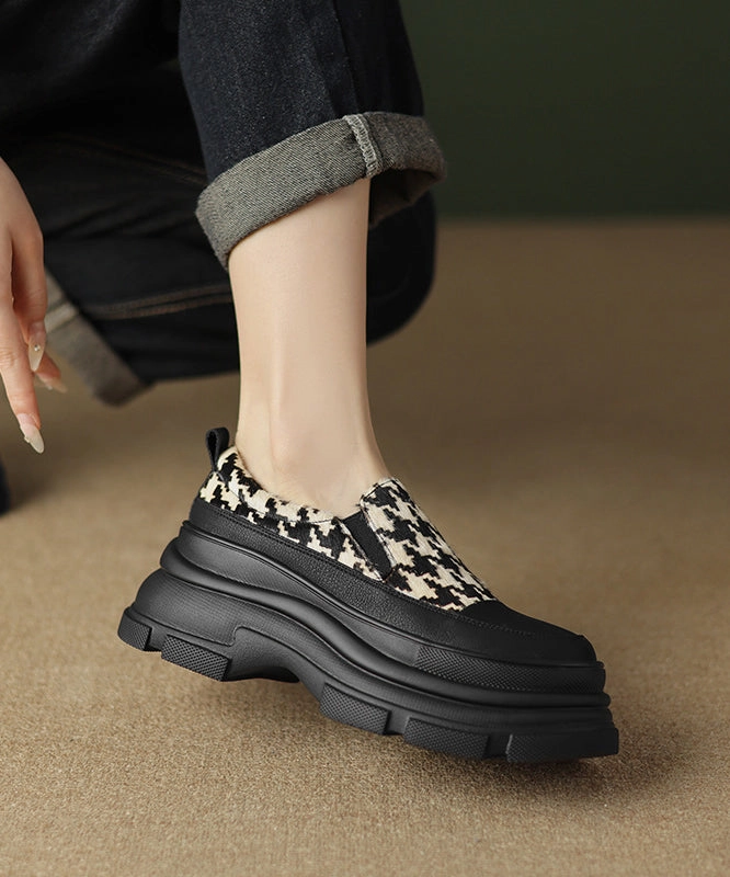 Chunky Low Heel Mary Jane Shoes Black Versatile Women Splicing Platform Loafer Shoes RD004