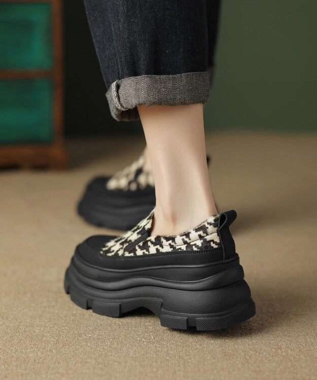 Mary Janes Shoes Porn Black Versatile Women Splicing Platform Loafer Shoes RD004