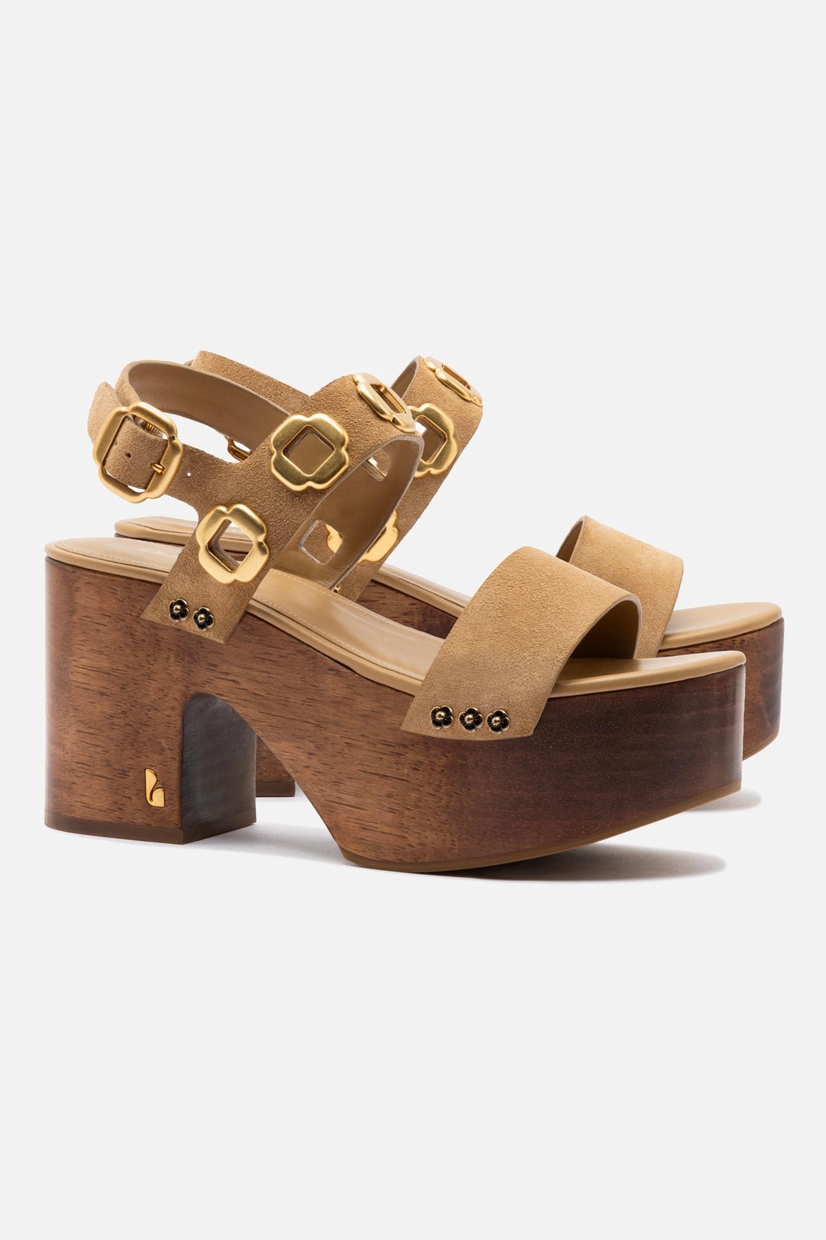 Miso Wooden Platform Sandal In Peanut Suede Wide Fitting Mary Jane Shoes