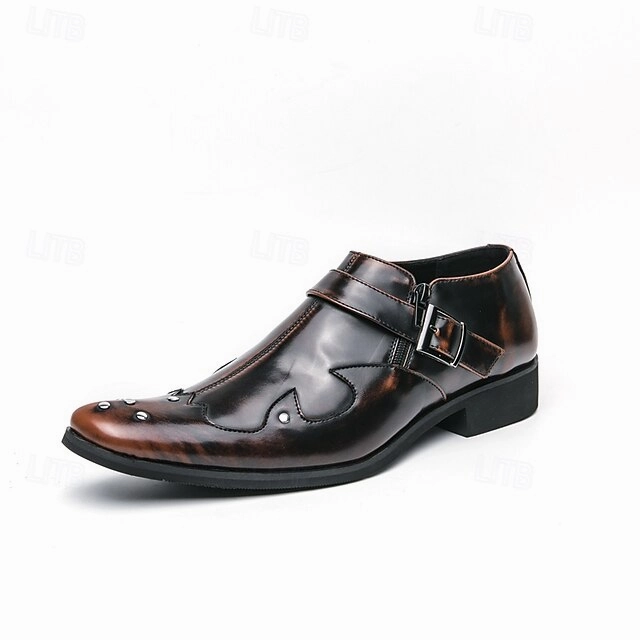 Strap Black Shoes Monk  Men's Leather Formal Dress Mojito Leather Brogues