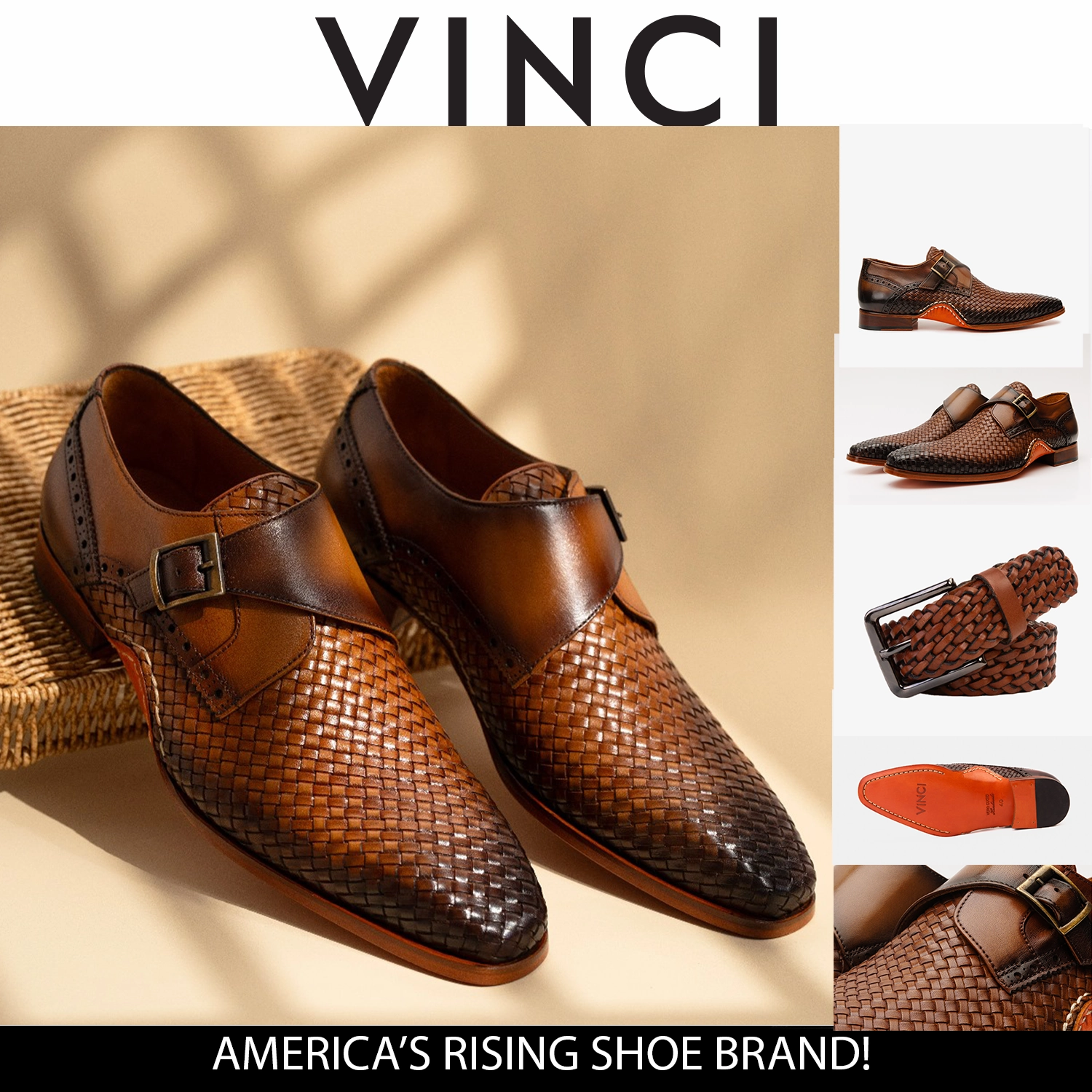 Full-brogues The Rolls  Woven Tan Leather Single Monk Strap  Handmade Men Shoe