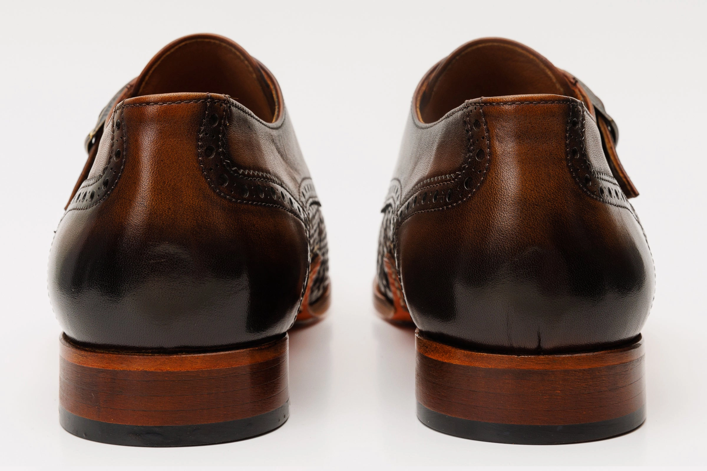 Brown Brogue Dress Shoes The Rolls  Woven Tan Leather Single Monk Strap  Handmade Men Shoe