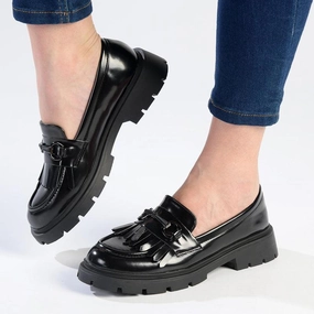 Madison Bess Fringe Loafer - Black Sequin Loafers