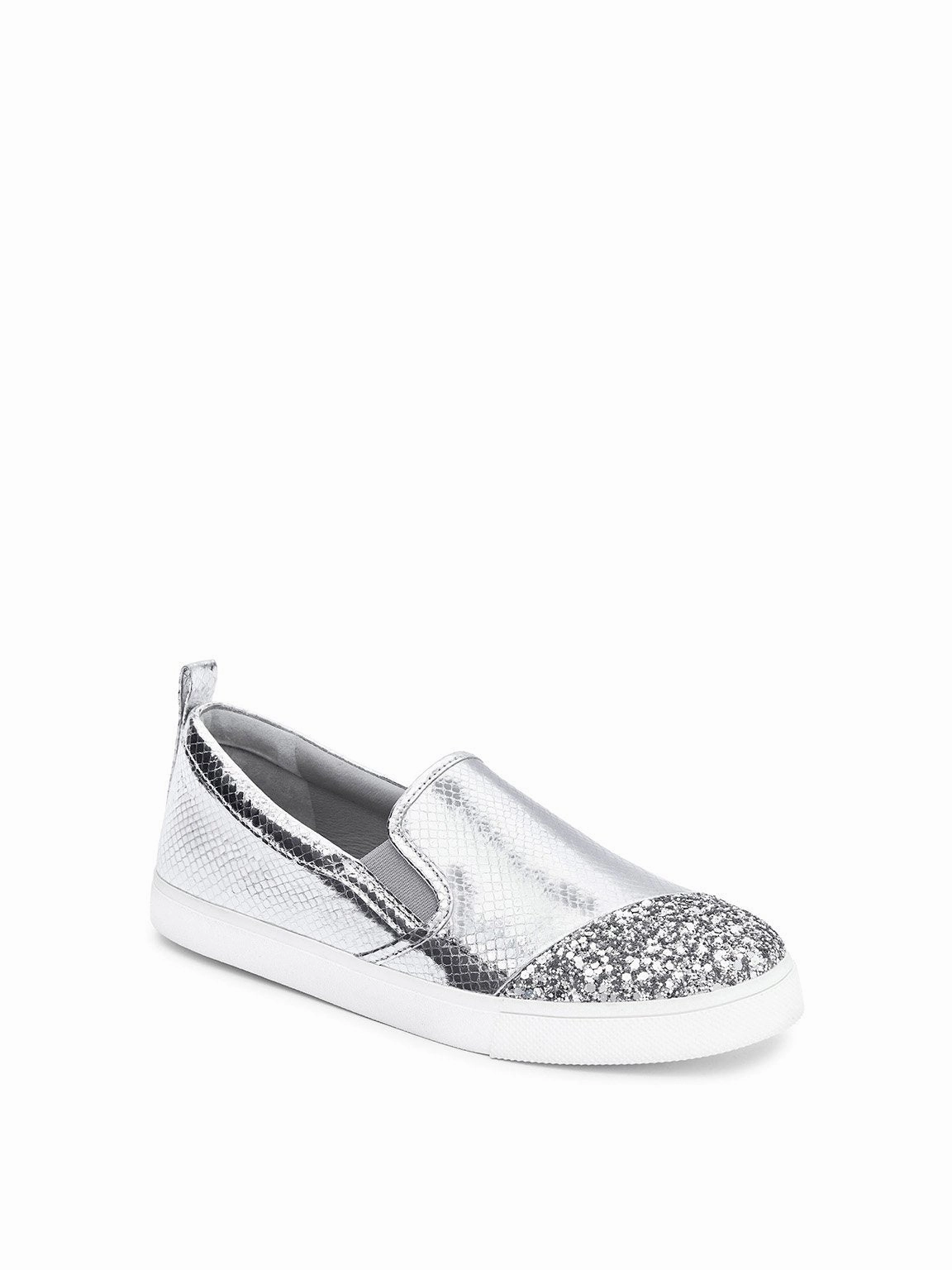 Silver glittering Slip On Sneakers Slip On Block Heels