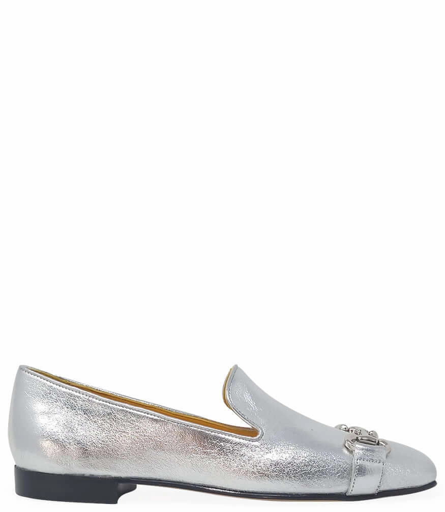 Brixton Loafers Silver Leather Square Toe Loafer