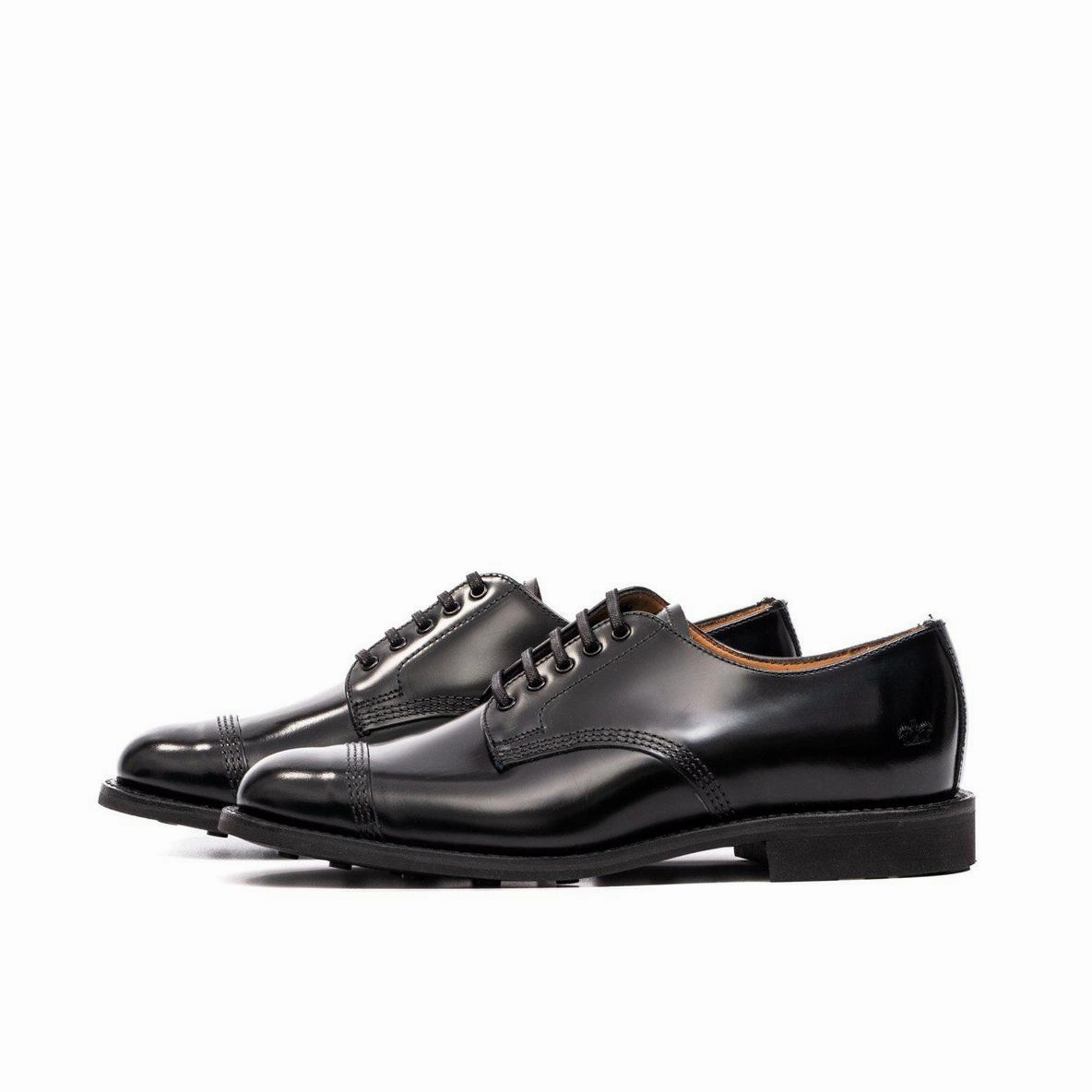 Textured Lace Up Walking Shoes 1128B Military Derby Shoe - Black Leather