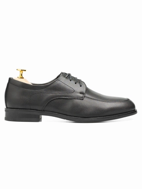 Velton Derby  - Solid Black Leather Leather Derby Shoes With Chunky Rubber Outsole