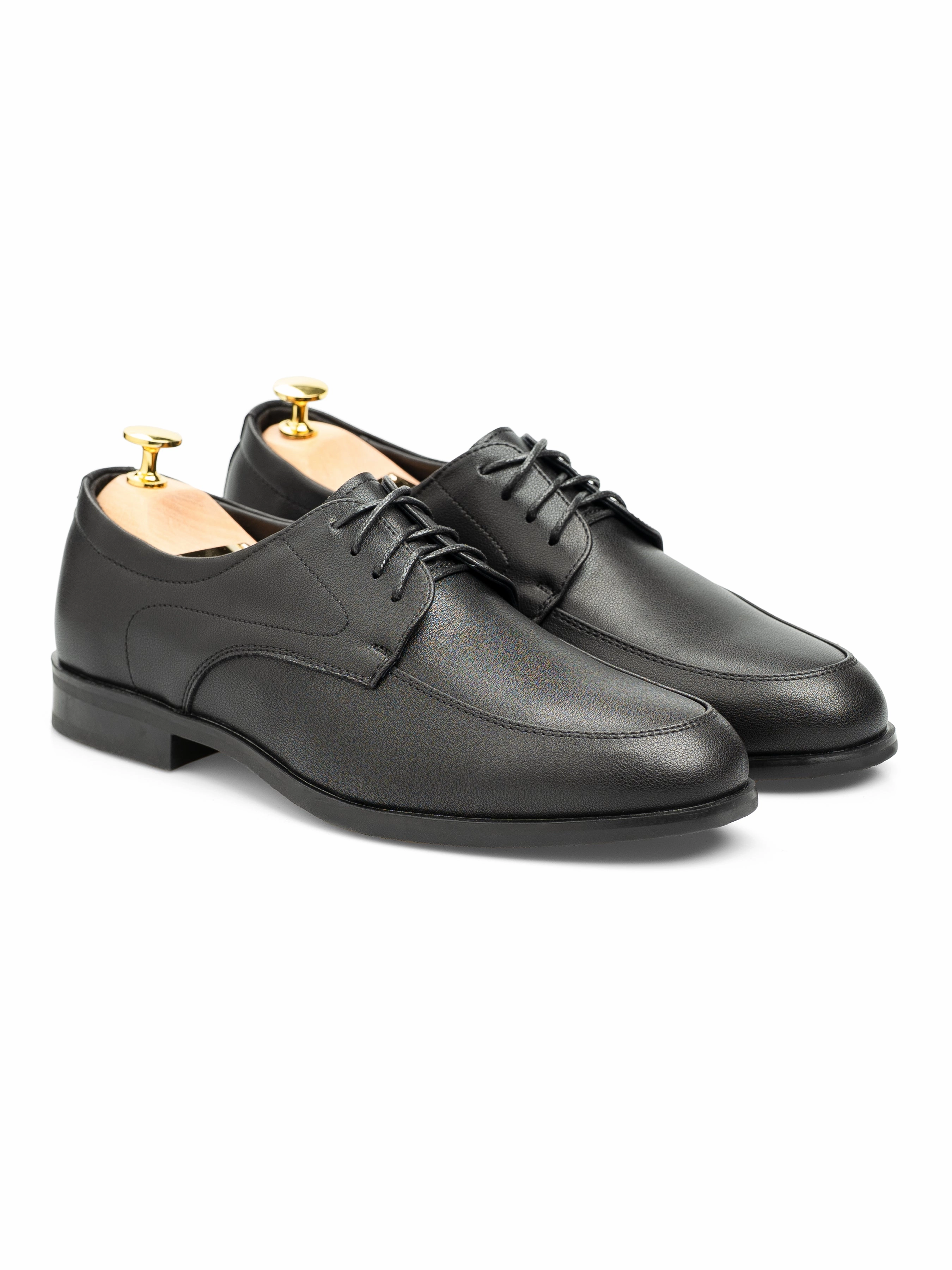 Velton Derby  - Solid Black Leather Shoes Automatic Lace Up