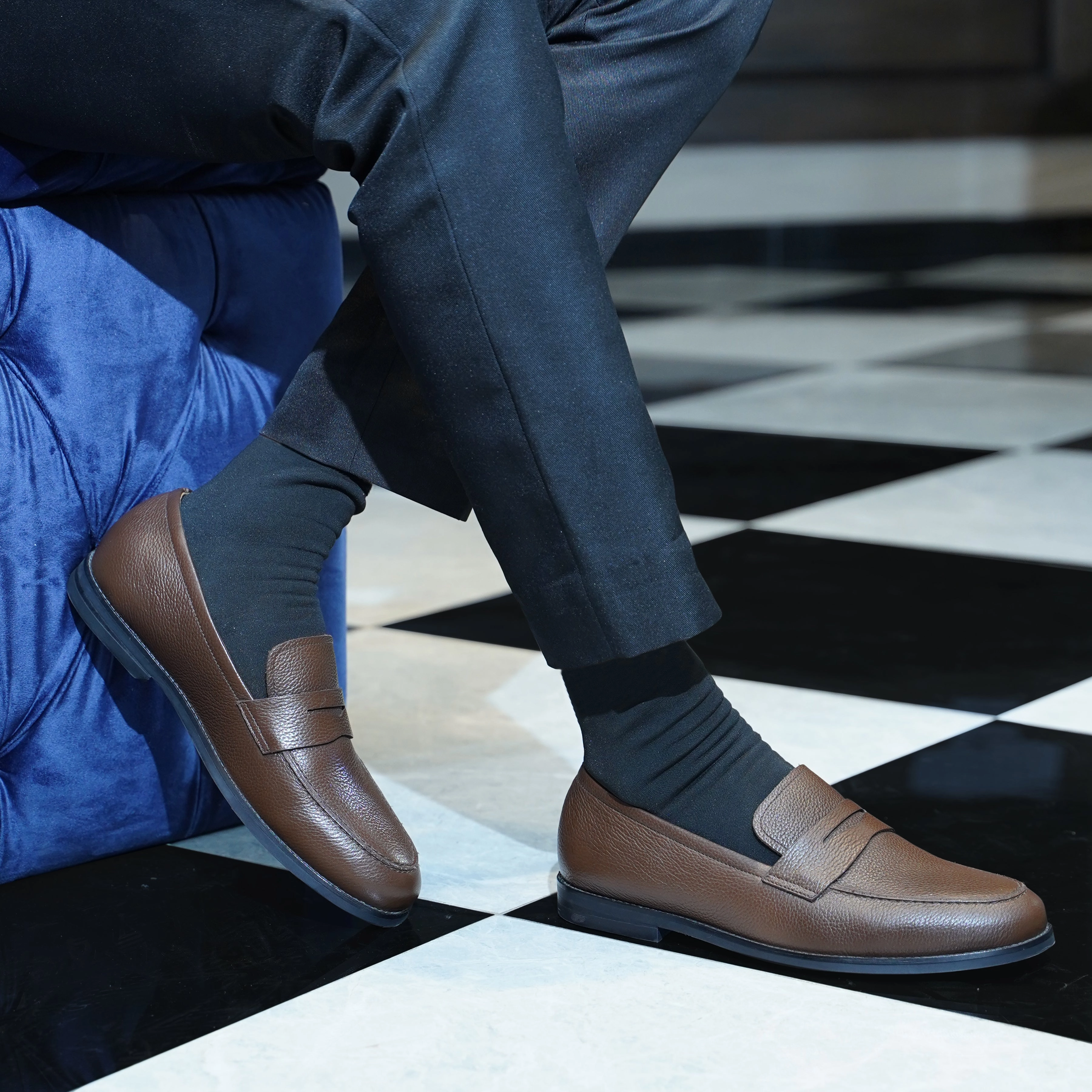 Smeaton - Men's Brown Pebble Grain Leather Loafer Loafers Size